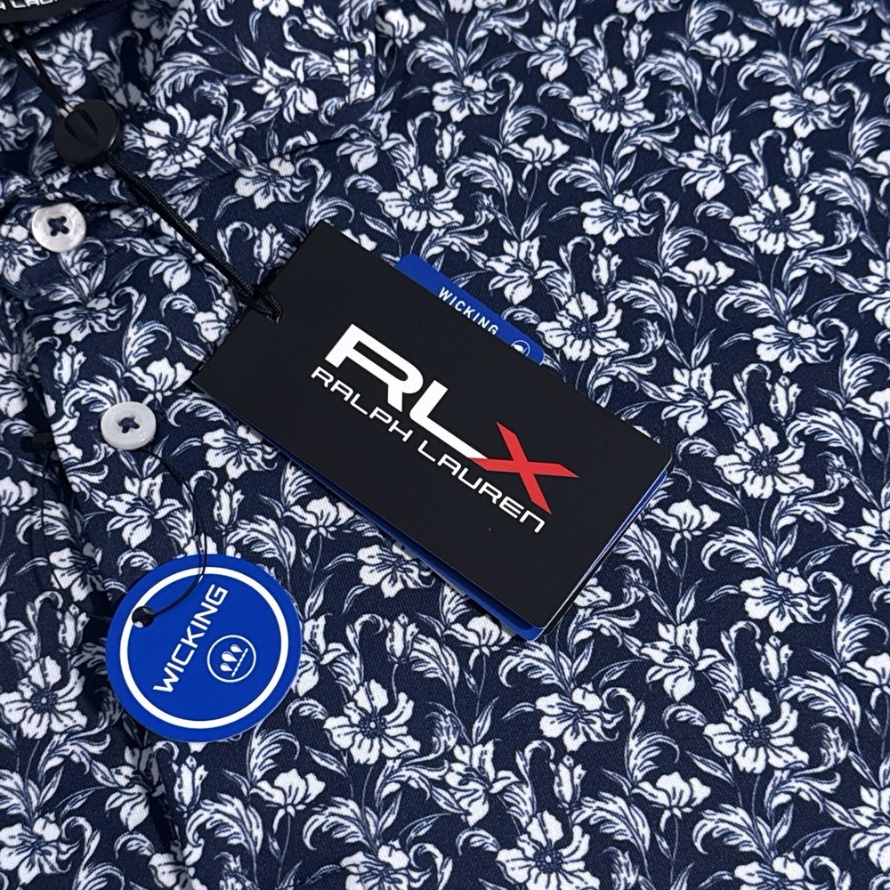 NEW RLX Ralph Lauren Men's Size Medium Navy Blue Floral Golf Polo Shirt M